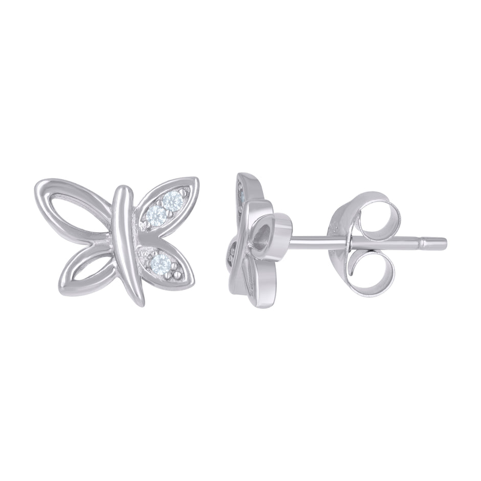 925 Sterling Silver Womens Cubic-Zirconia Butterfly Fashion Earrings 