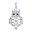 925 Sterling Silver Womens Black White Cubic-Zirconia Owl Bird Wildlife Charm Pendant