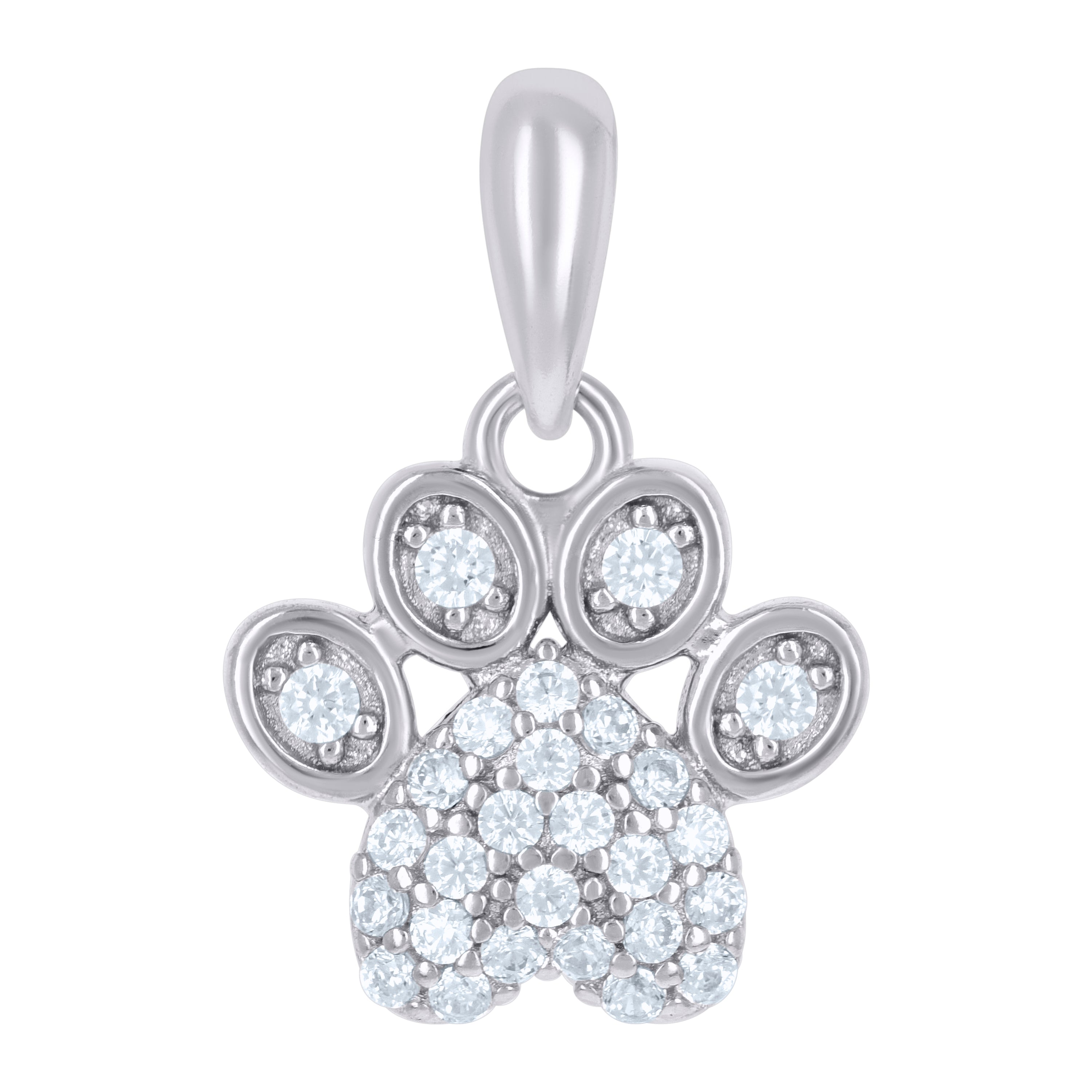925 Sterling Silver Unisex Cubic-Zirconia Paw Print Heart Charm Pendant