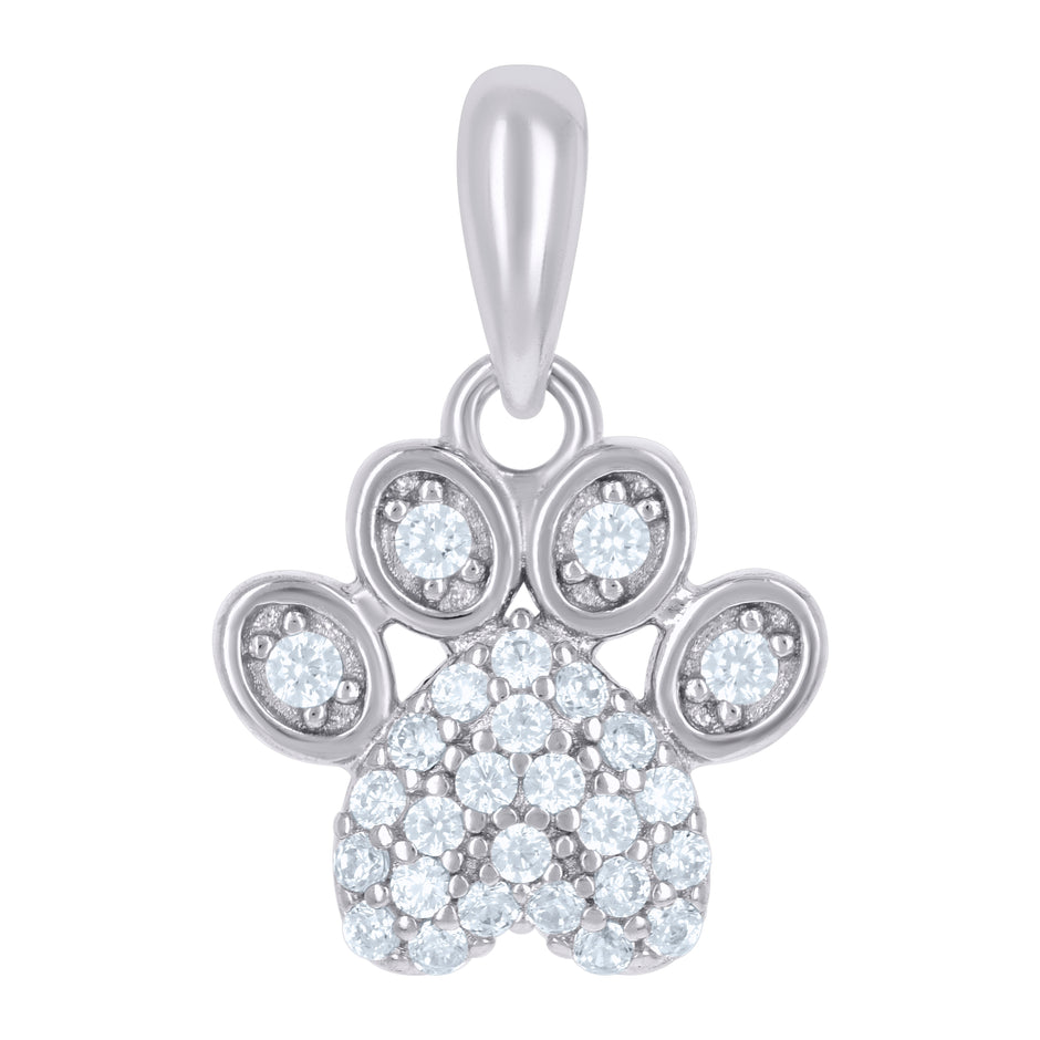925 Sterling Silver Unisex Cubic-Zirconia Paw Print Heart Charm Pendant