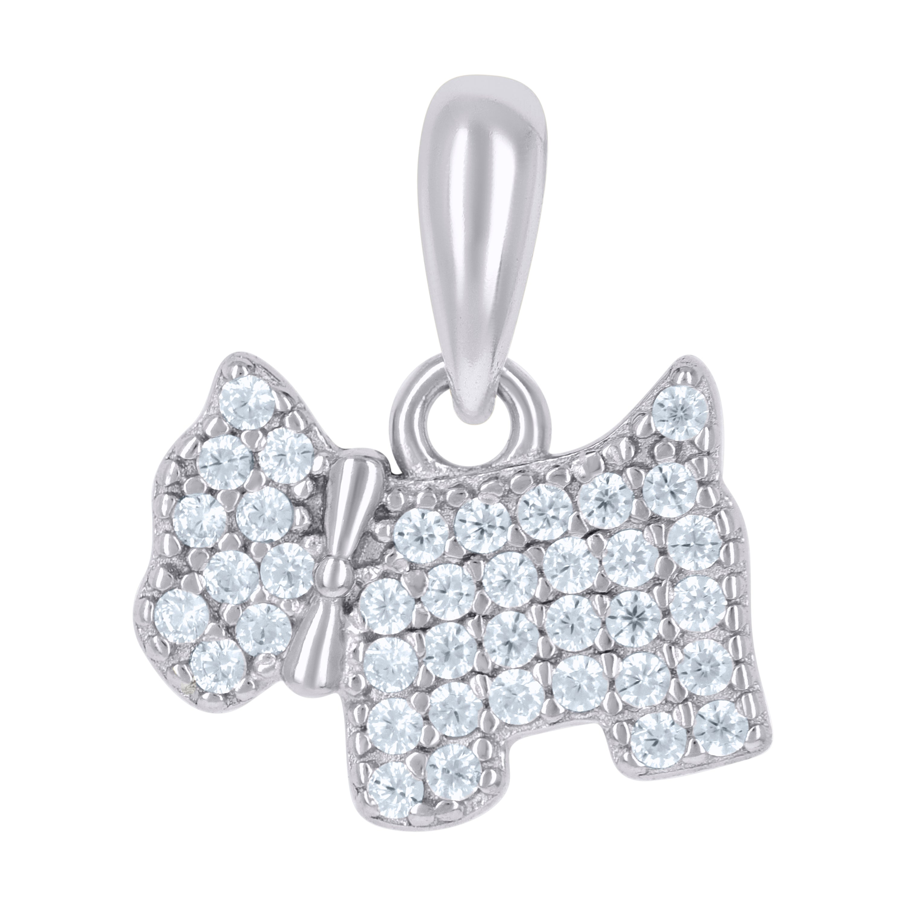 925 Sterling Silver Womens Cubic-Zirconia Dog Animal Wildlife Charm Pendant