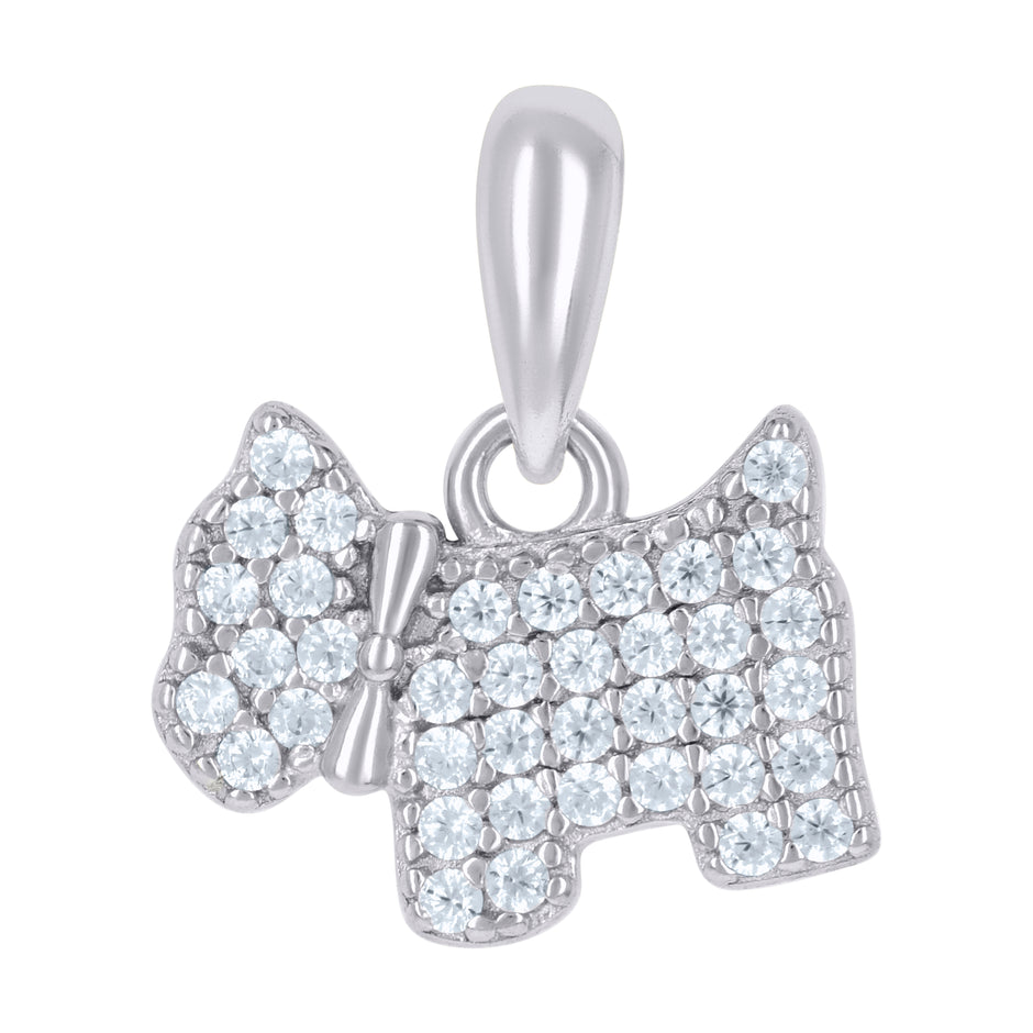 925 Sterling Silver Womens Cubic-Zirconia Dog Animal Wildlife Charm Pendant