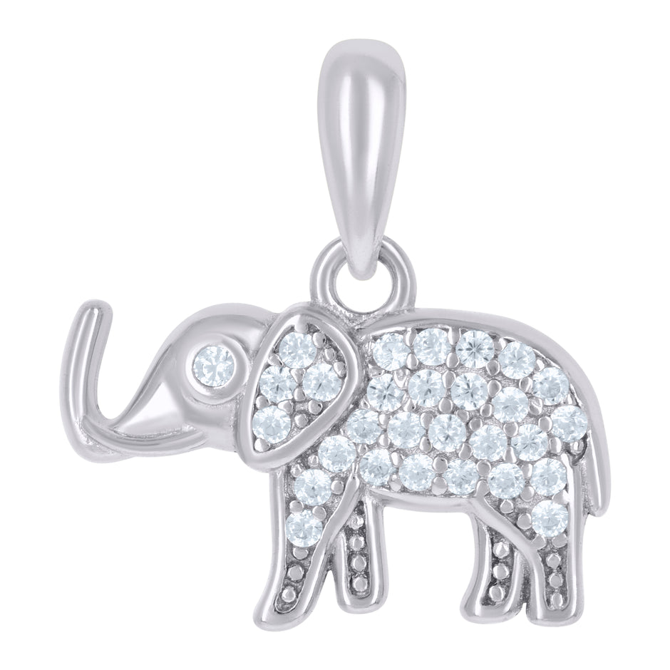 925 Sterling Silver Mens Cubic-Zirconia Elephant Animal Wildlife Charm Pendant
