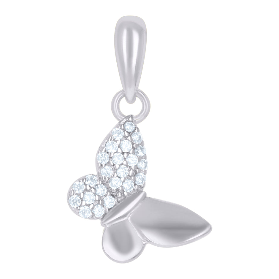 925 Sterling Silver Womens Cubic-Zirconia Butterfly Insect Wildlife Charm Pendant
