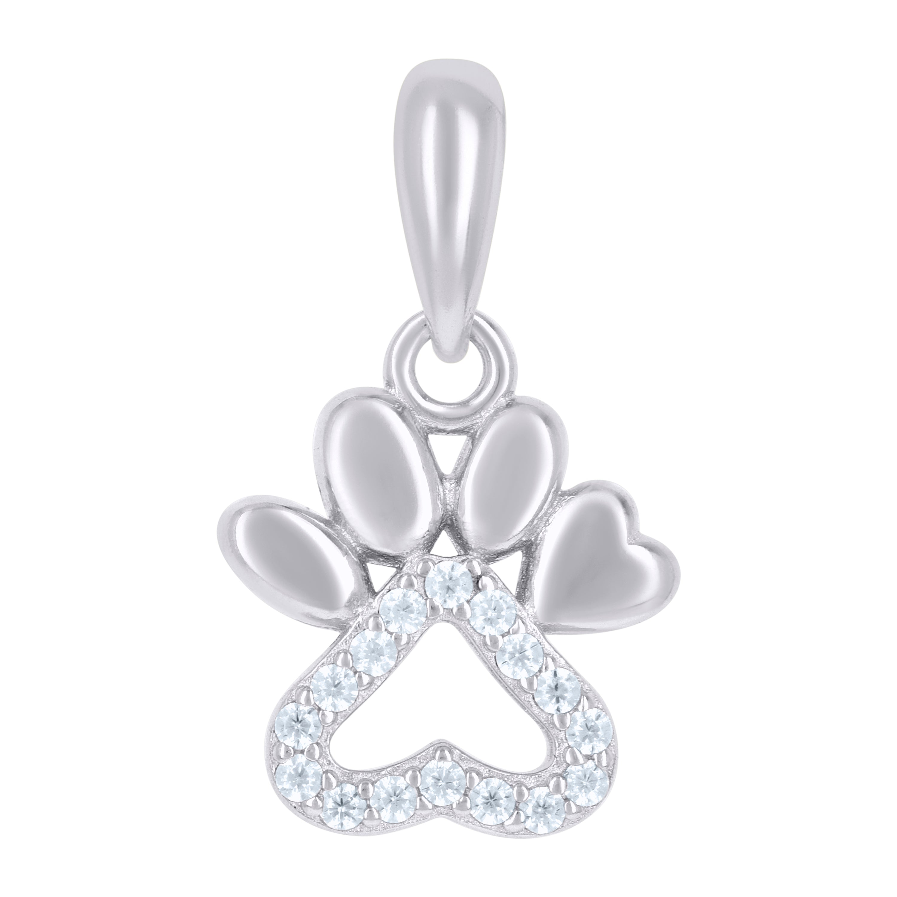 925 Sterling Silver Womens Cubic-Zirconia Paw Print Heart Charm Pendant