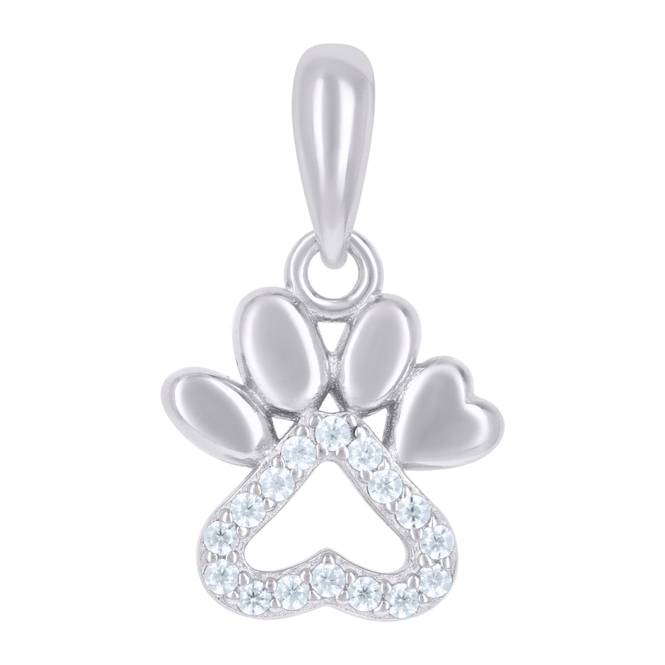 925 Sterling Silver Womens Cubic-Zirconia Paw Print Heart Charm Pendant