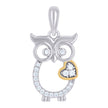 925 Sterling Silver Yellow-Tone Womens Cubic-Zirconia Owl Bird Heart Charm Pendant