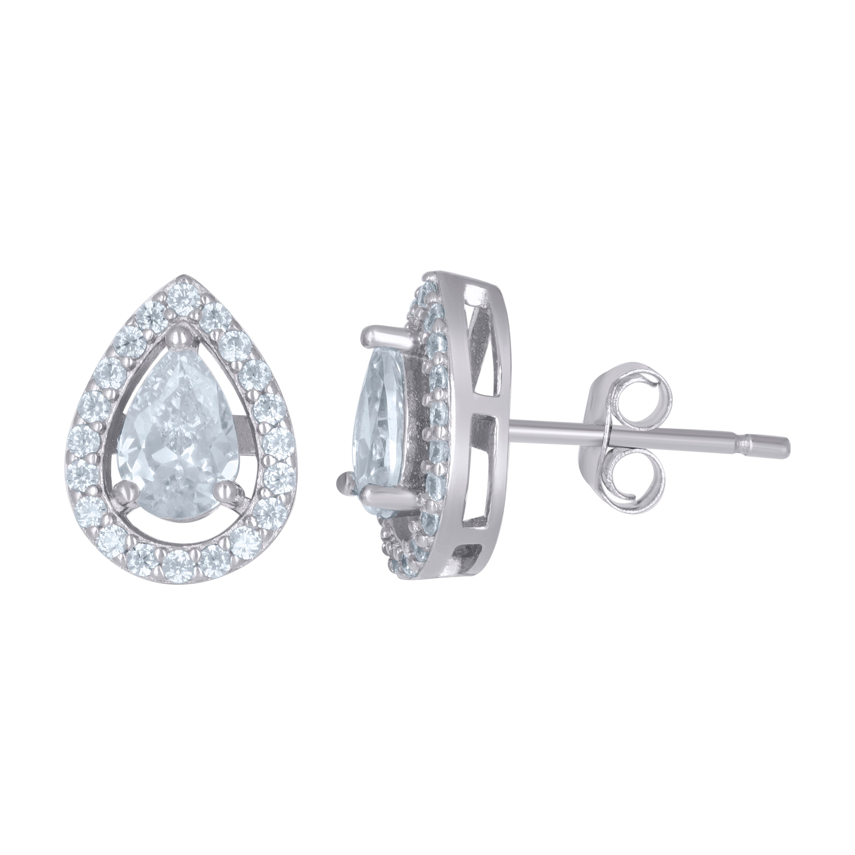 925 Sterling Silver Womens Pear Round Cubic-Zirconia Teardrop Fashion Stud Earrings