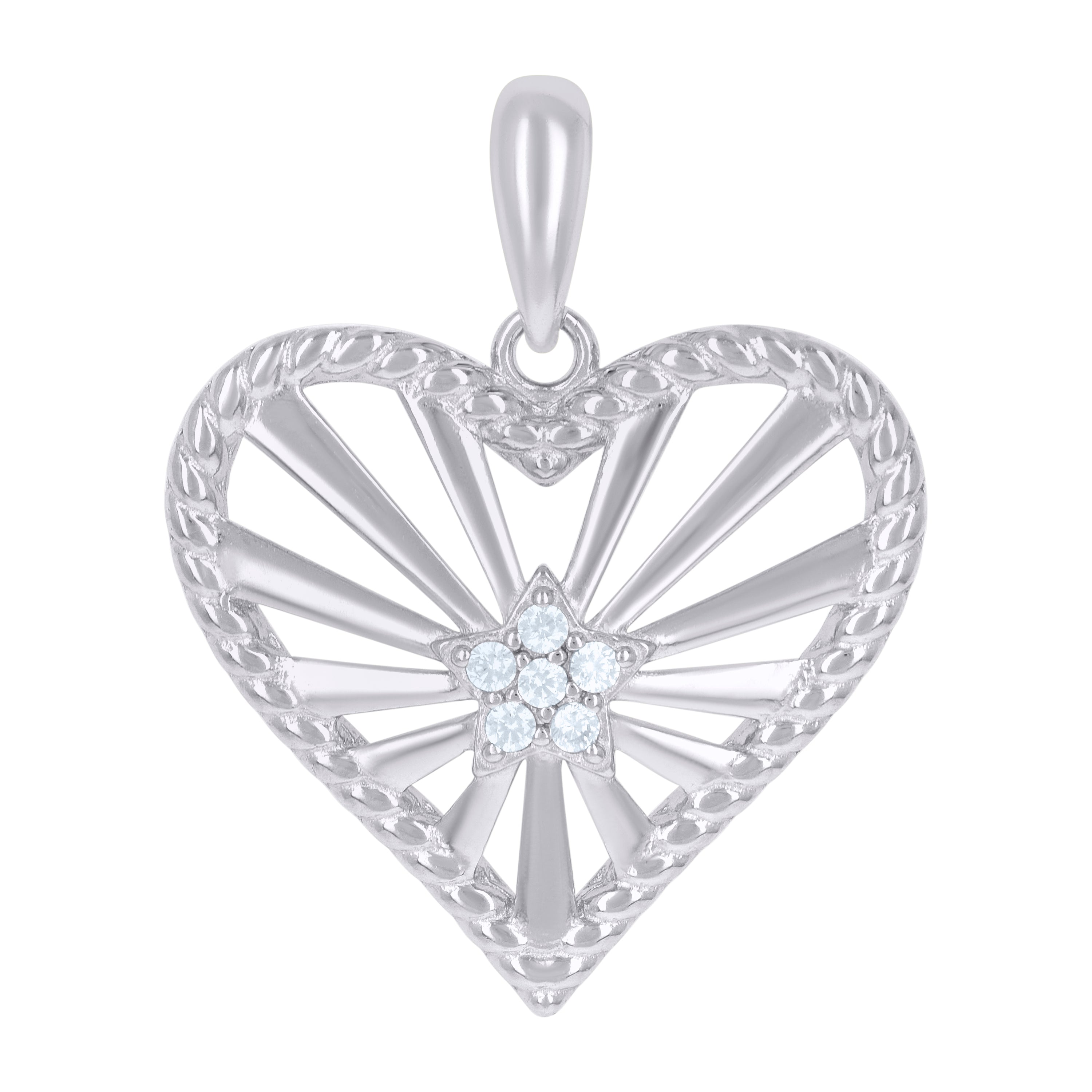 925 Sterling Silver Womens Cubic-Zirconia Heart Charm Pendant