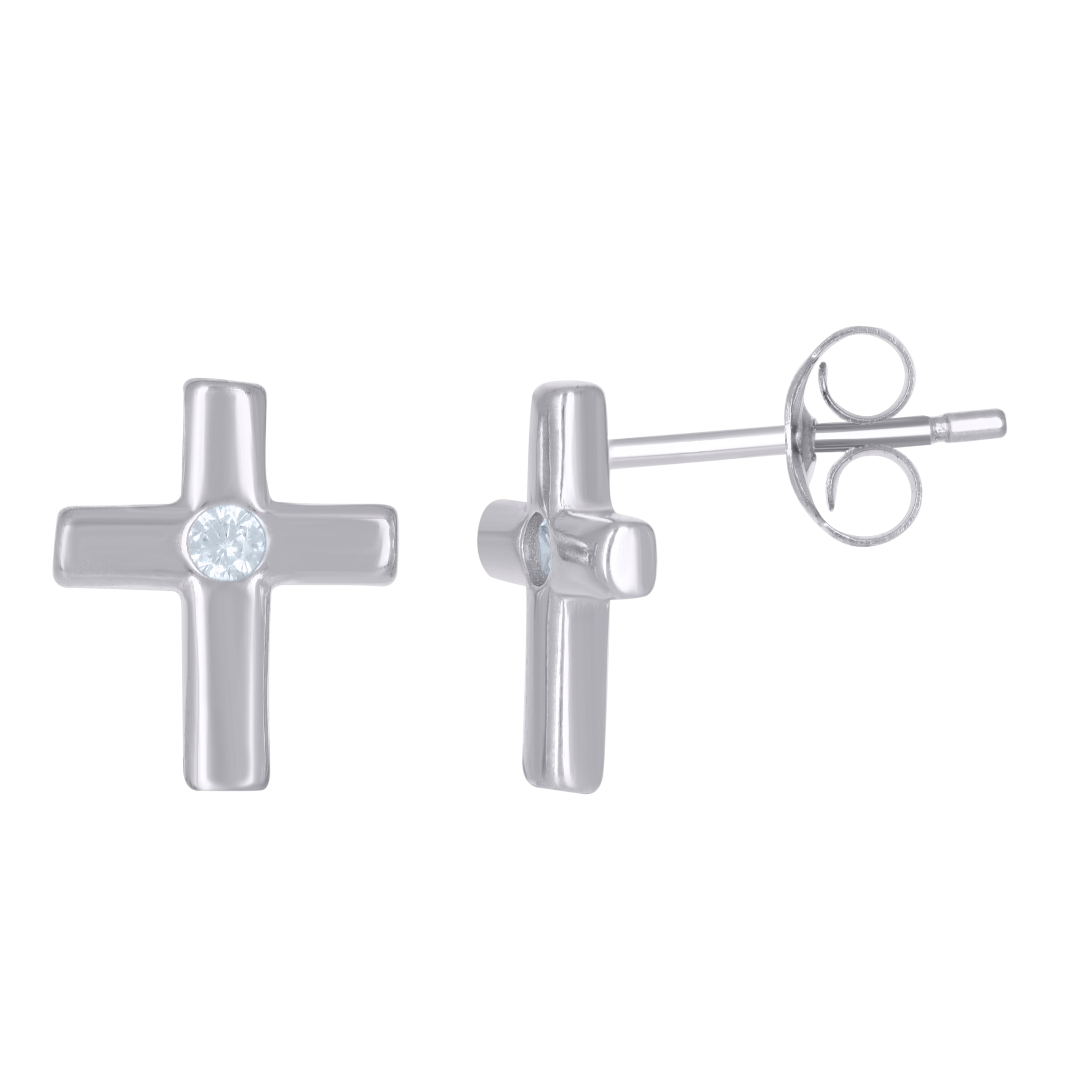 925 Sterling Silver Womens Cubic-Zirconia Cross Religious Stud Earrings 