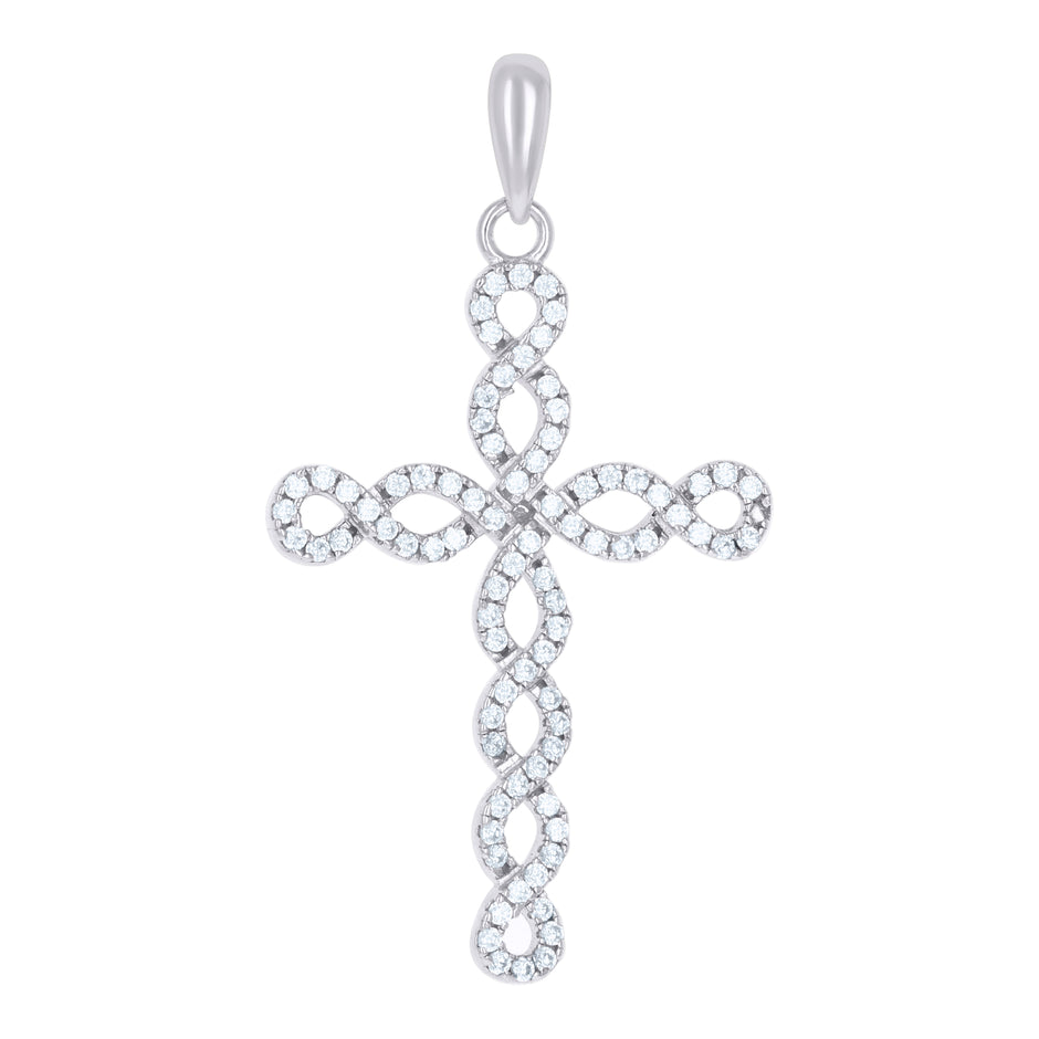 925 Sterling Silver Womens Cubic-Zirconia Cross Religious Charm Pendant