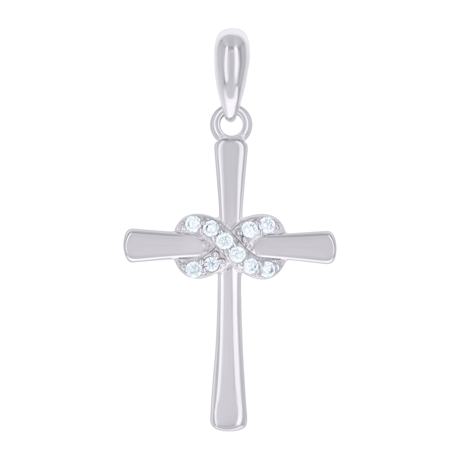 925 Sterling Silver Womens Cubic-Zirconia Infinity Cross Religious Charm Pendant