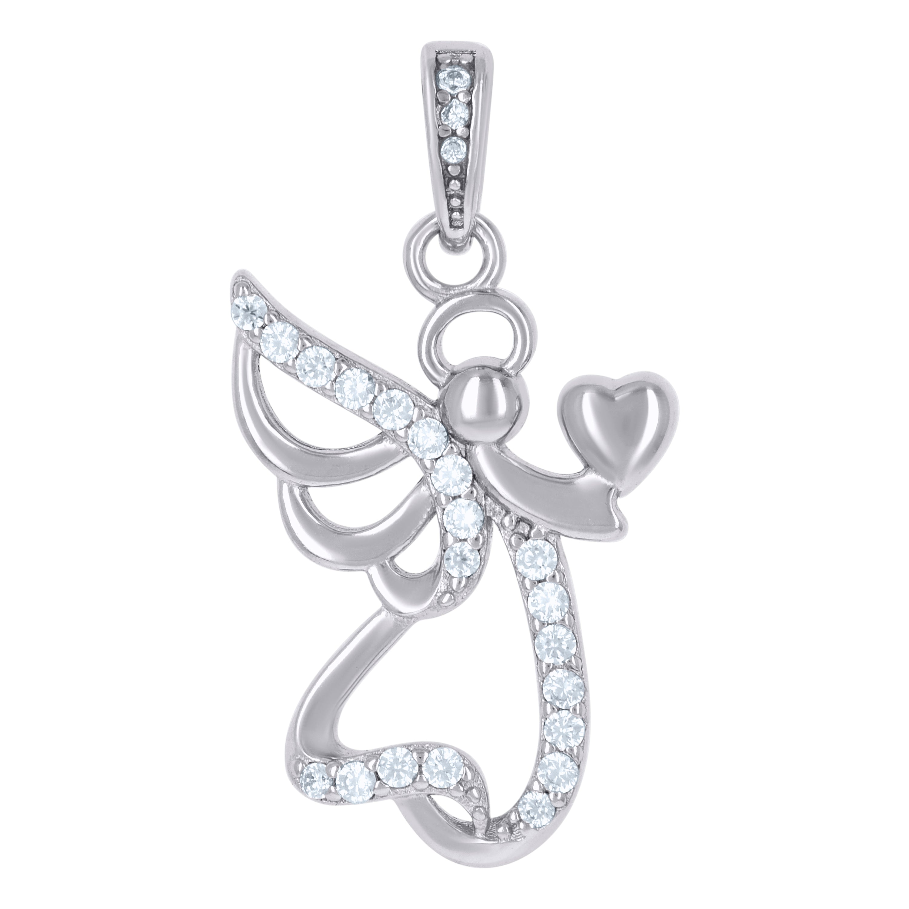 925 Sterling Silver Womens Cubic-Zirconia Angel Holding Heart Religious Charm Pendant