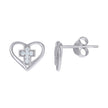 925 Sterling Silver Womens Cubic-Zirconia Cross Heart Love & Heart Stud Earrings