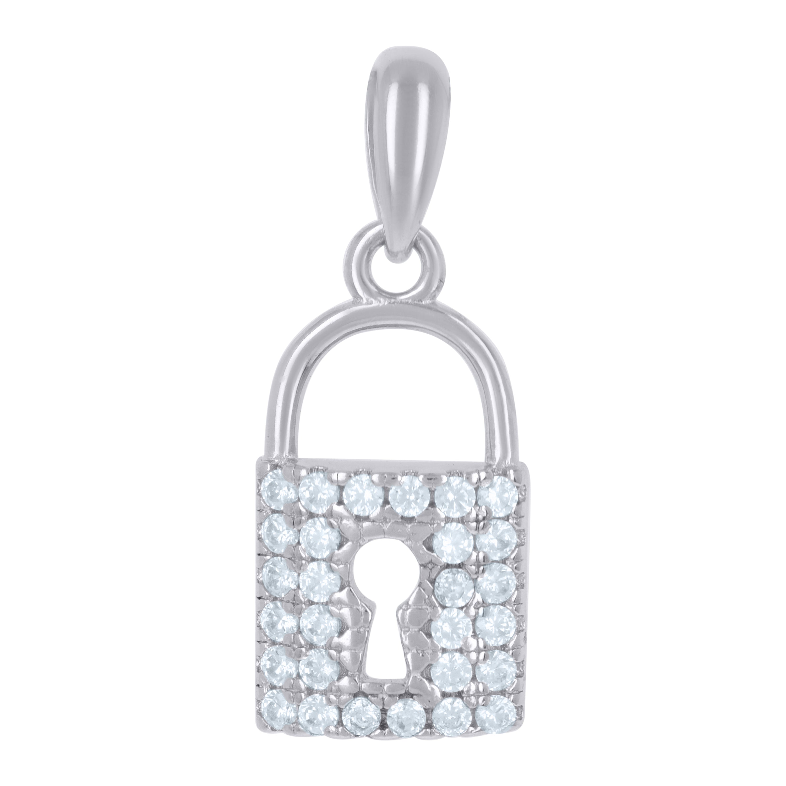 925 Sterling Silver Unisex Cubic-Zirconia Lock Charm Pendant