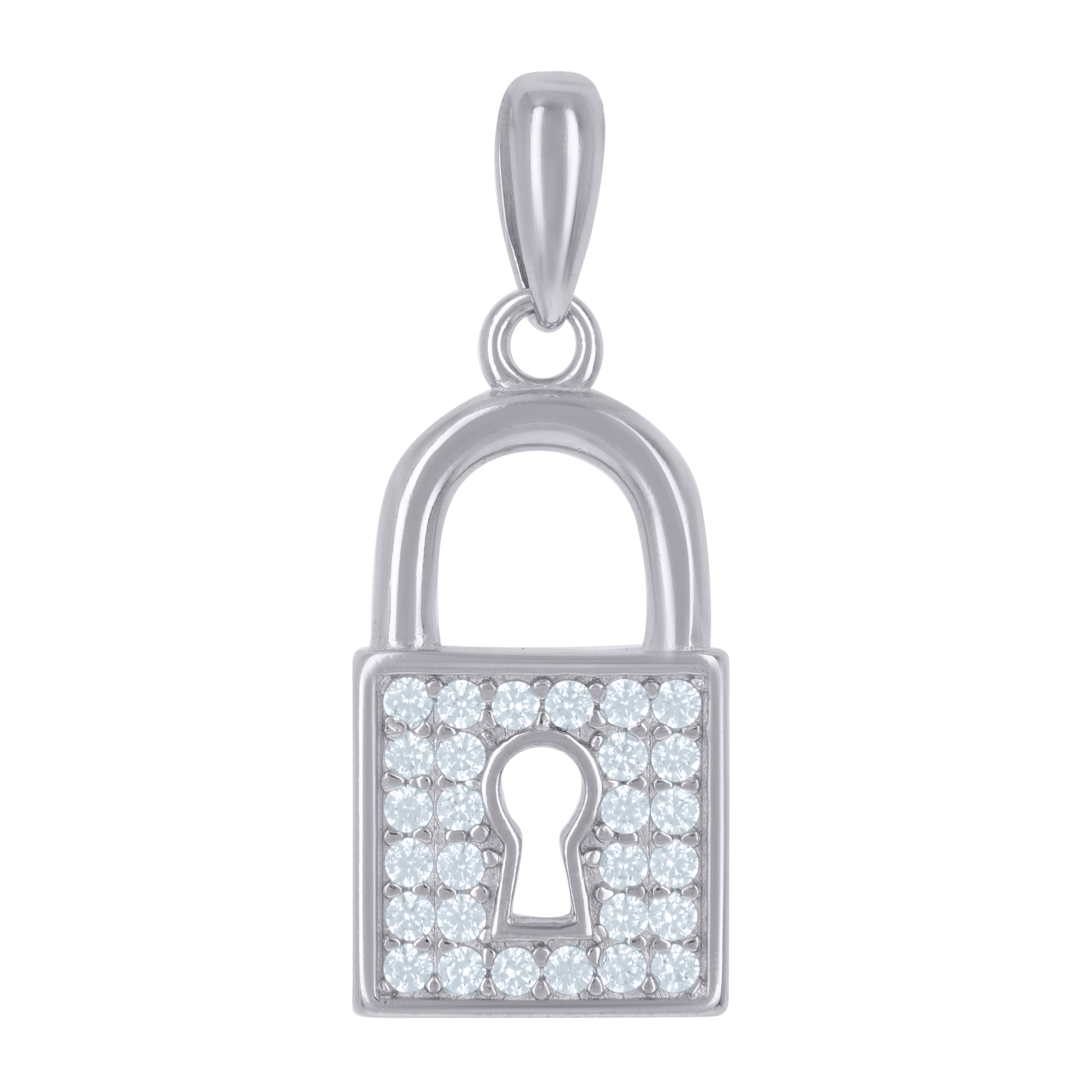 925 Sterling Silver Unisex Cubic-Zirconia Lock Charm Pendant