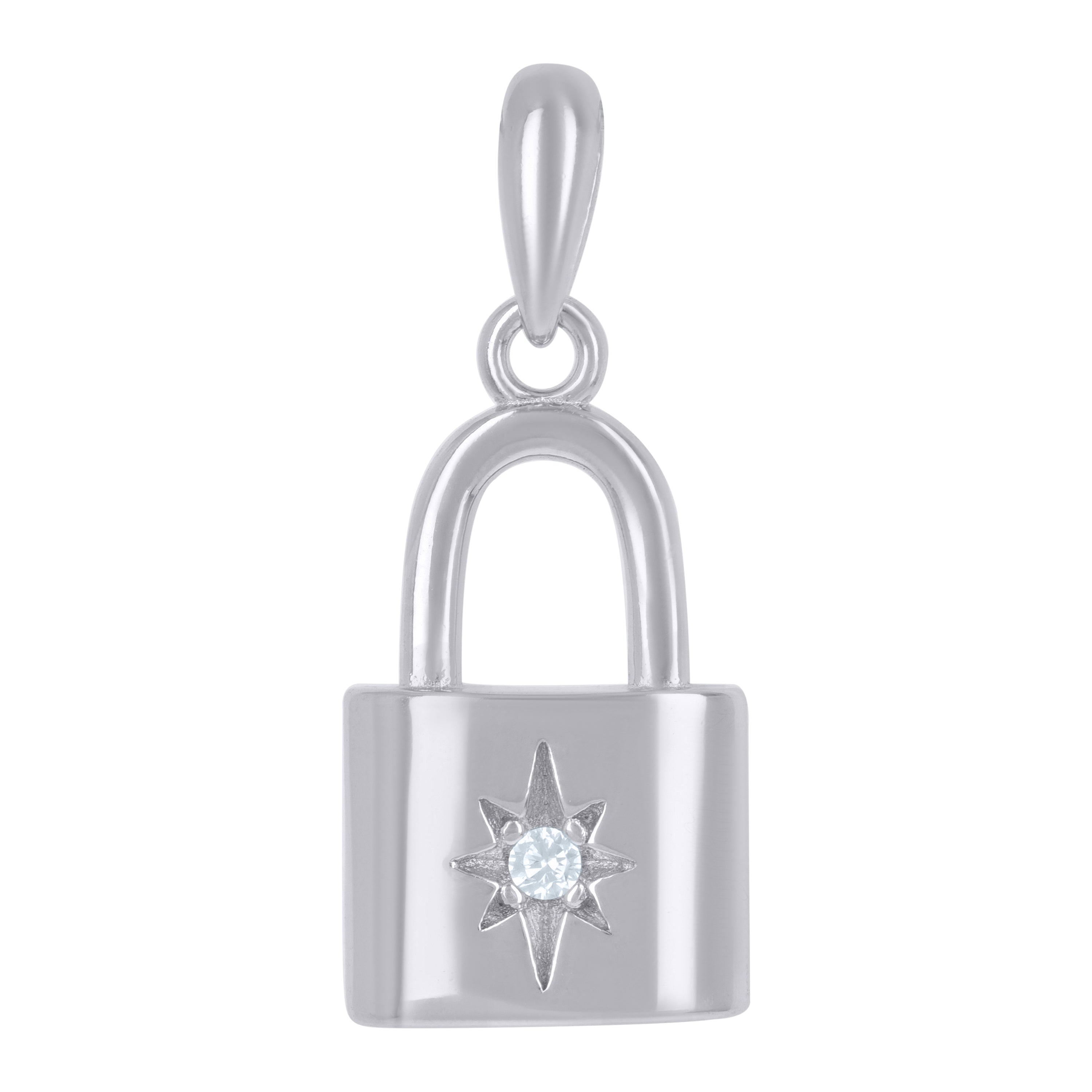 925 Sterling Silver Unisex Cubic-Zirconia Lock Charm Pendant