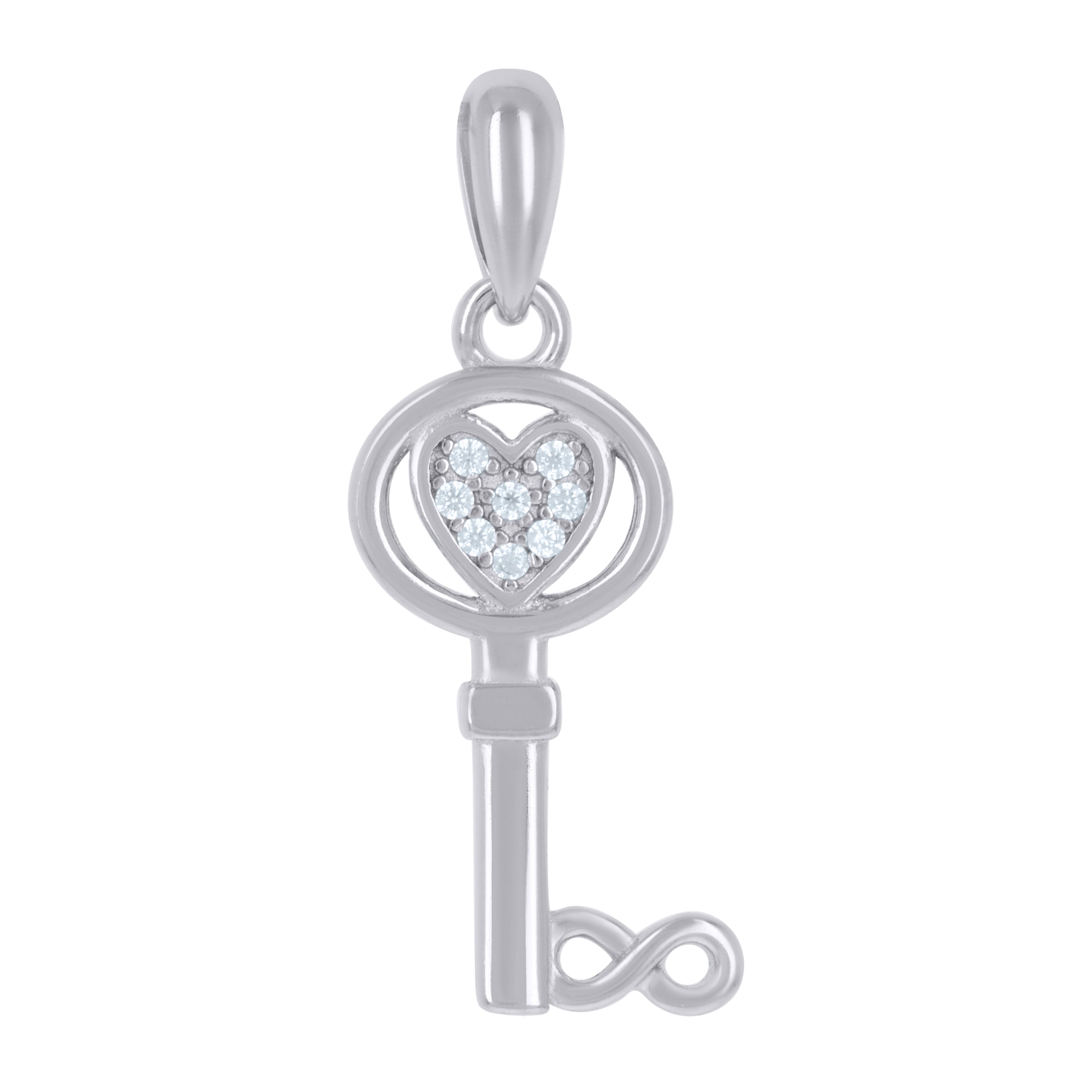 925 Sterling Silver Unisex Cubic-Zirconia Heart Infinity Key Charm Pendant