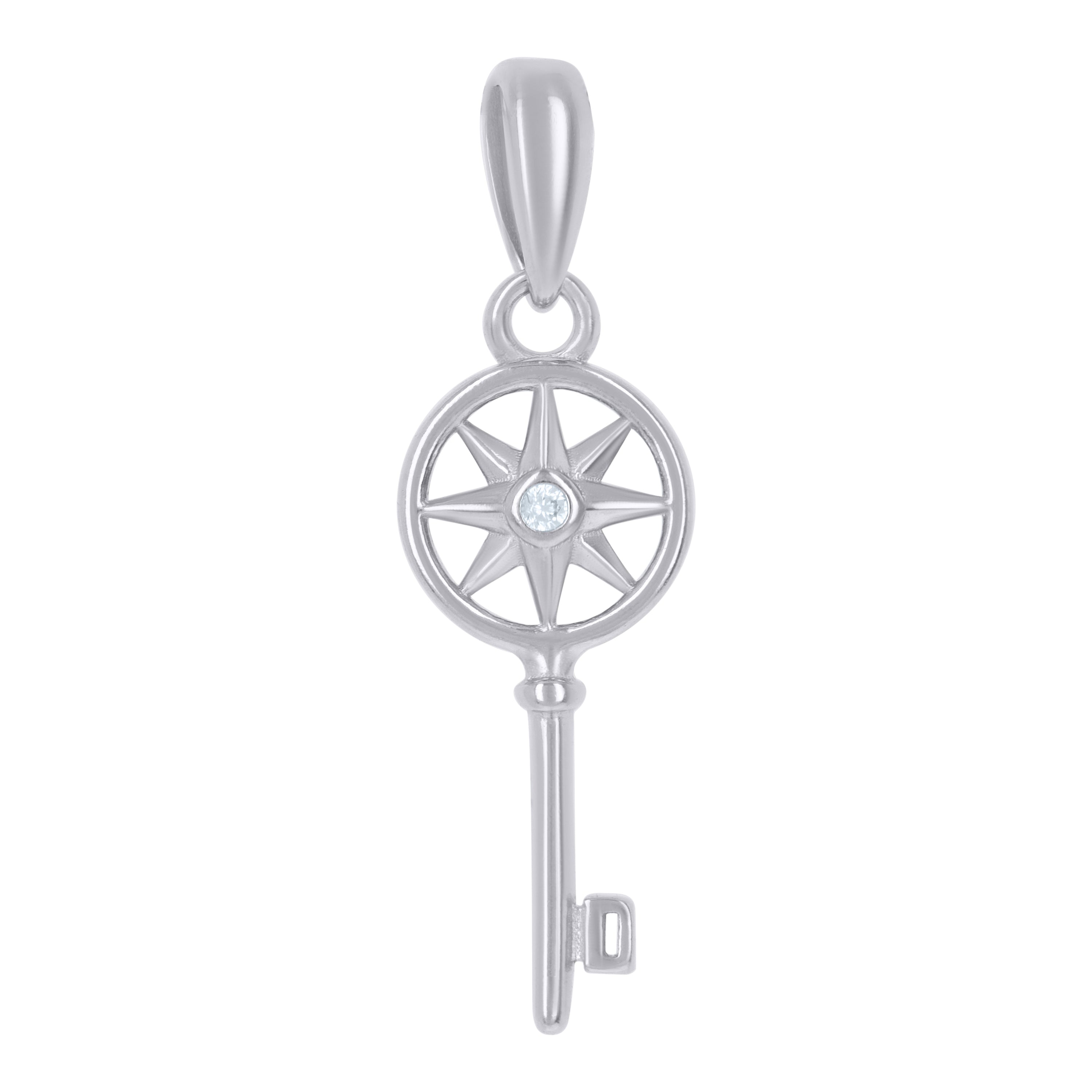925 Sterling Silver Unisex Cubic-Zirconia Key With Star Key Charm Pendant