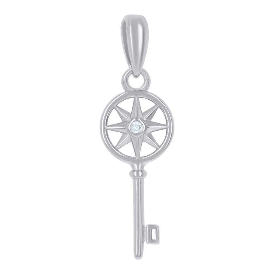 925 Sterling Silver Unisex Cubic-Zirconia Key With Star Key Charm Pendant