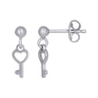 925 Sterling Silver Womens Heart Key Danglers Earrings