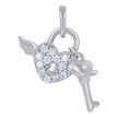 925 Sterling Silver Womens Cubic-Zirconia Flying Heart Lock & Key Charm Pendant