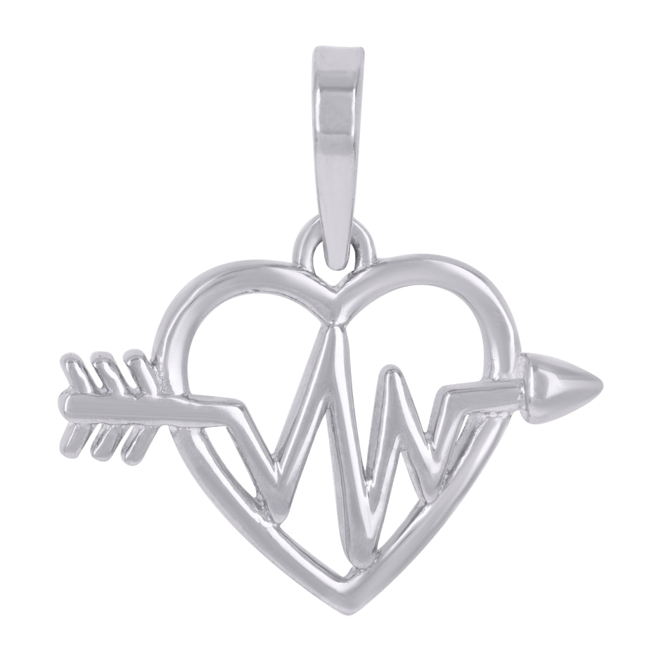 925 Sterling Silver Womens Heartbeat Heart Charm Pendant