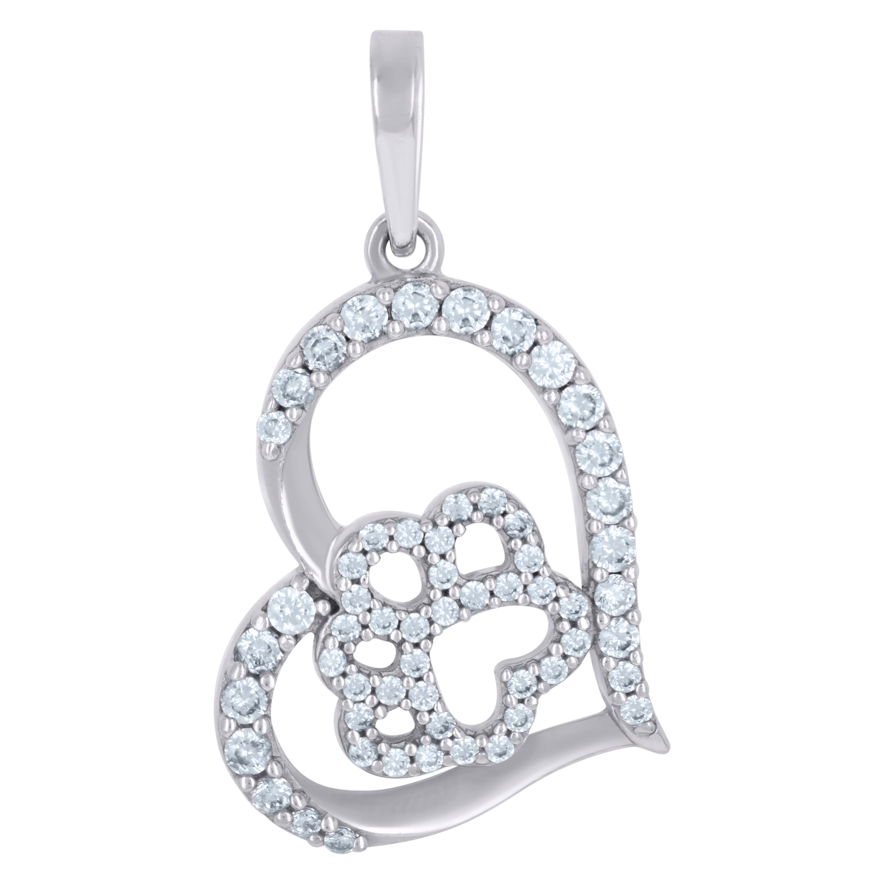925 Sterling Silver Womens Cubic-Zirconia Paw Print Heart Charm Pendant