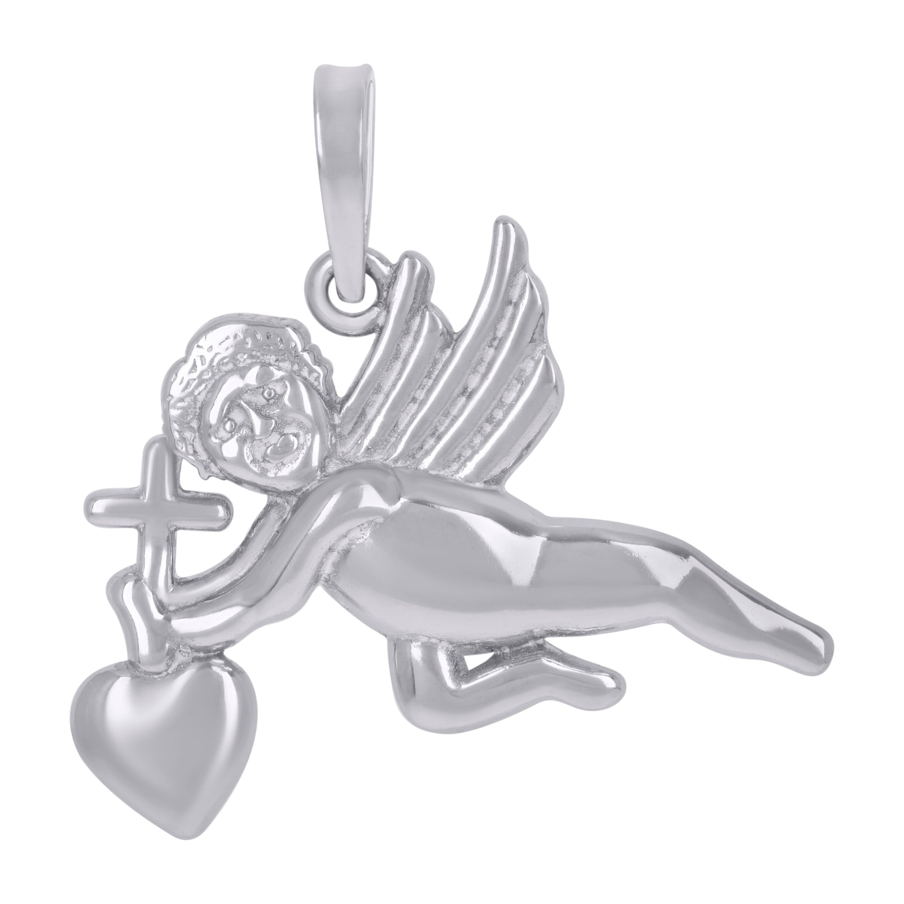 925 Sterling Silver Womens Heart & Cross Angle Charm Pendant