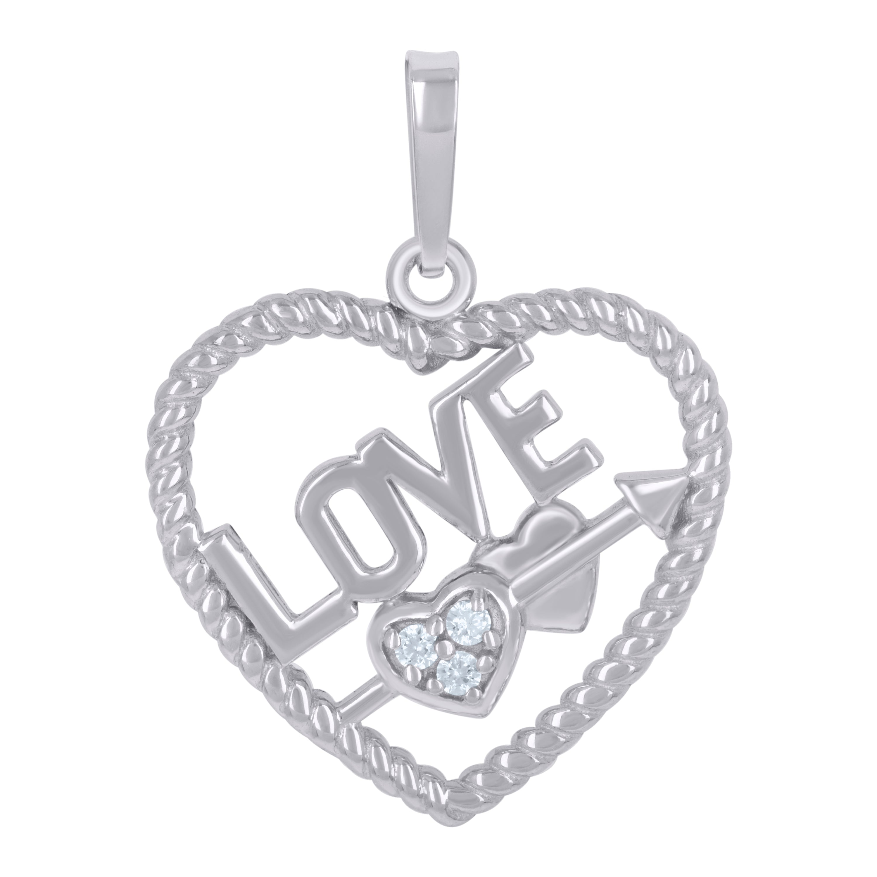 925 Sterling Silver Womens Cubic-Zirconia Love Heart Charm Pendant