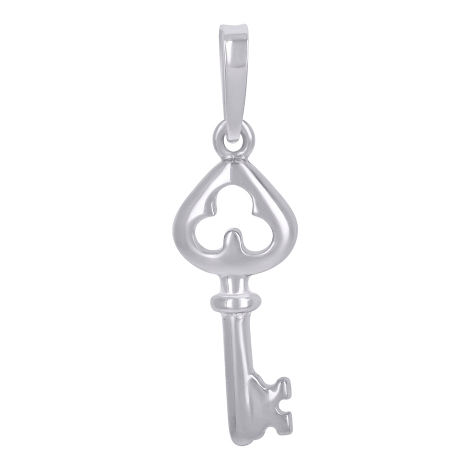 925 Sterling Silver Unisex Good Luck Clover Key Charm Pendant