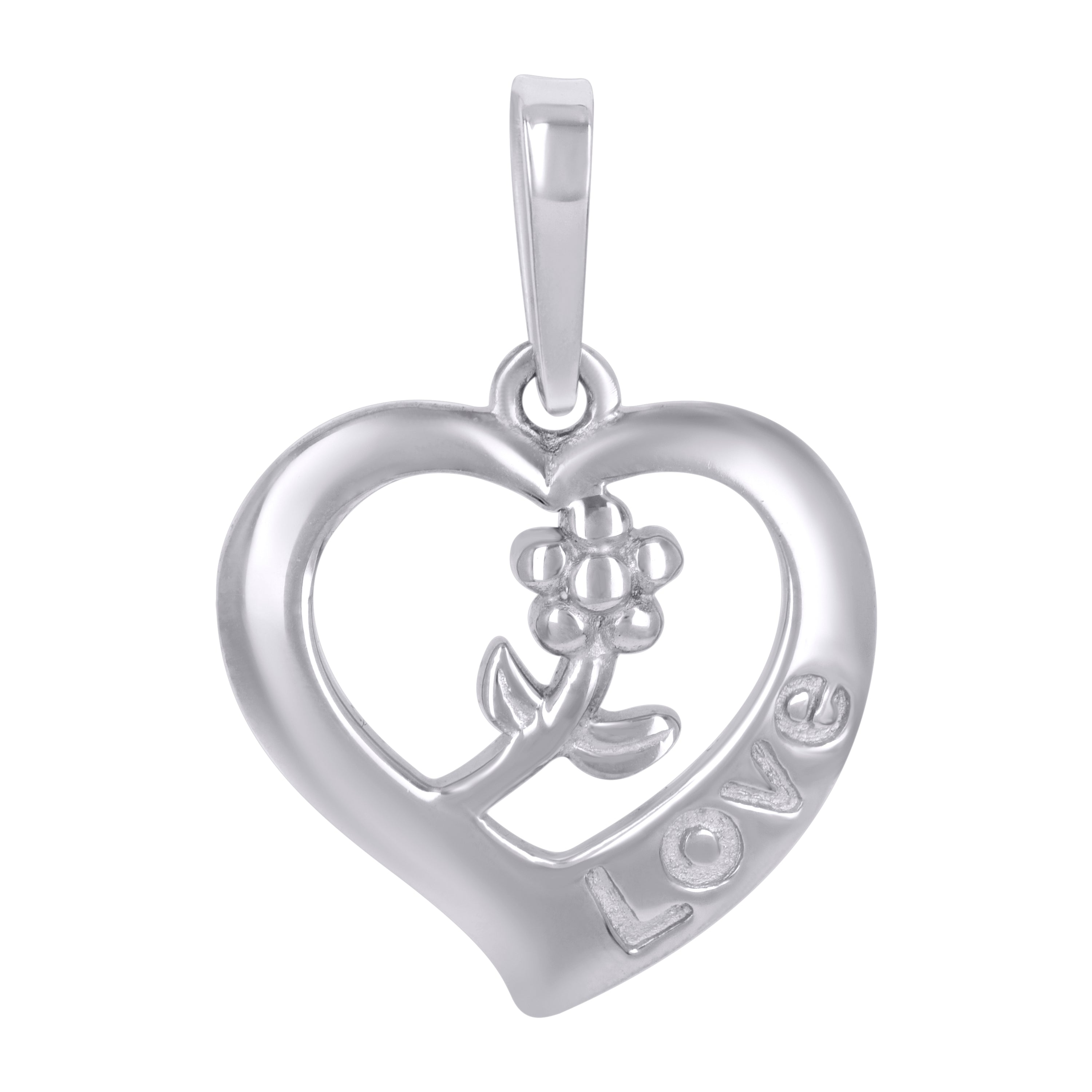 925 Sterling Silver Womens Flower In Heart Charm Pendant