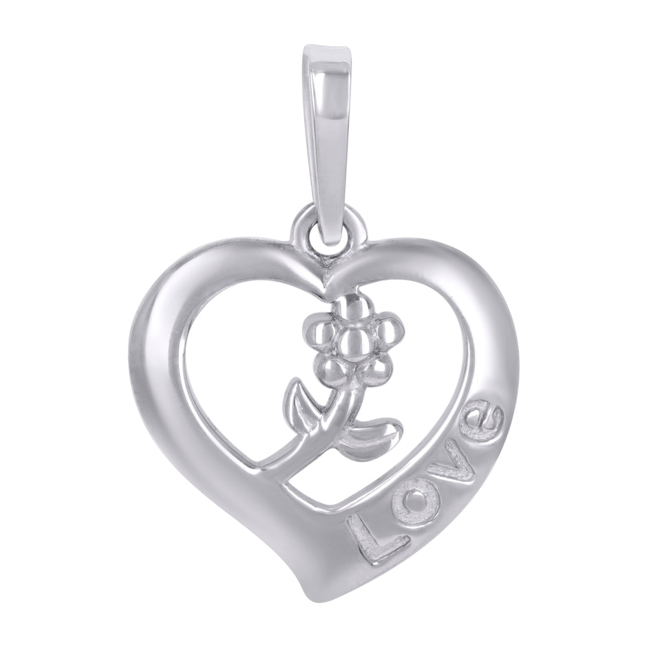 925 Sterling Silver Womens Flower In Heart Charm Pendant
