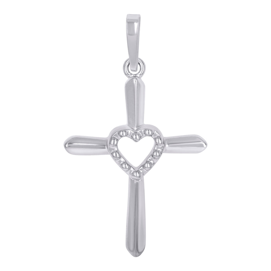 925 Sterling Silver Unisex Heart Cross Religious Charm Pendant