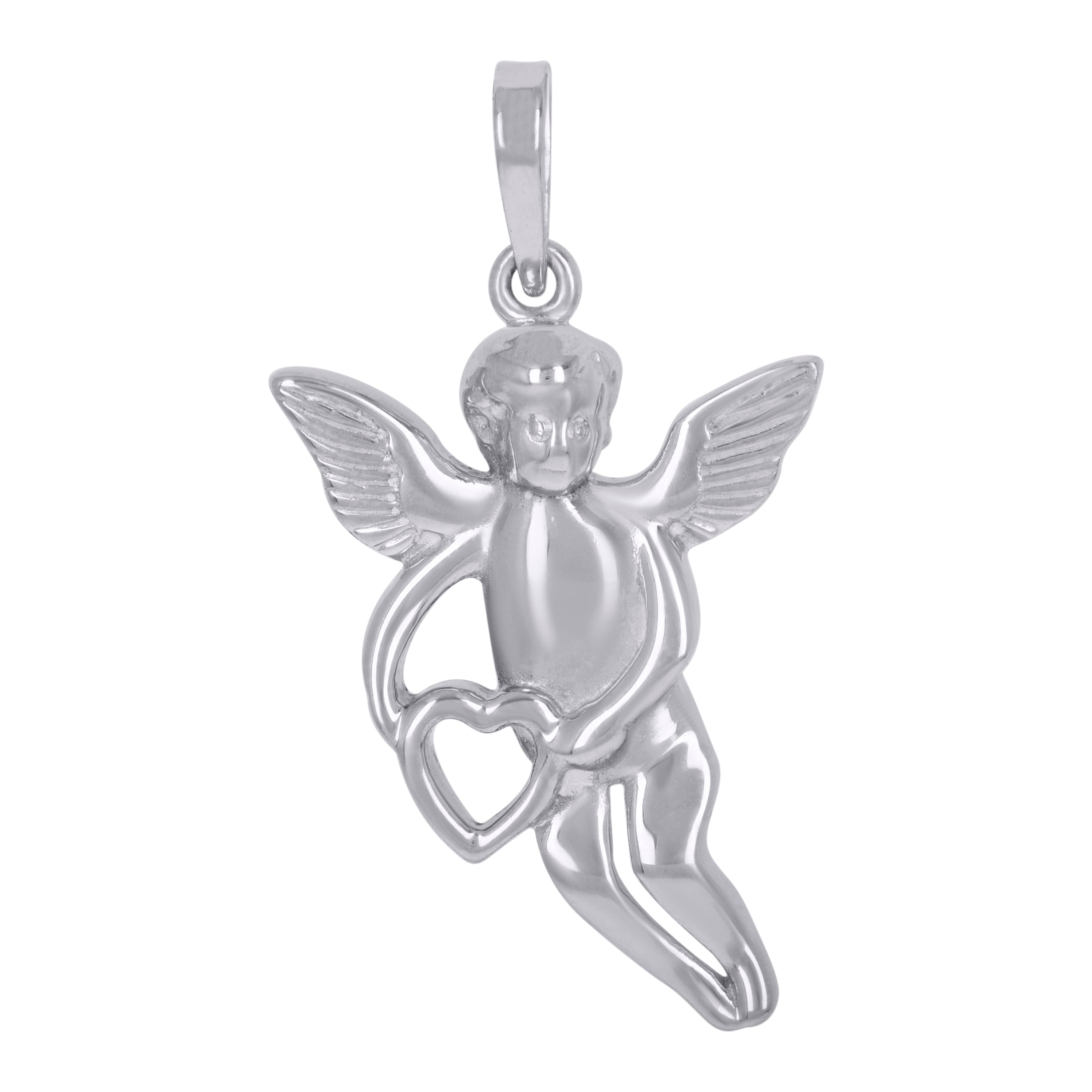 925 Sterling Silver Womens Angel With Heart Angle Charm Pendant