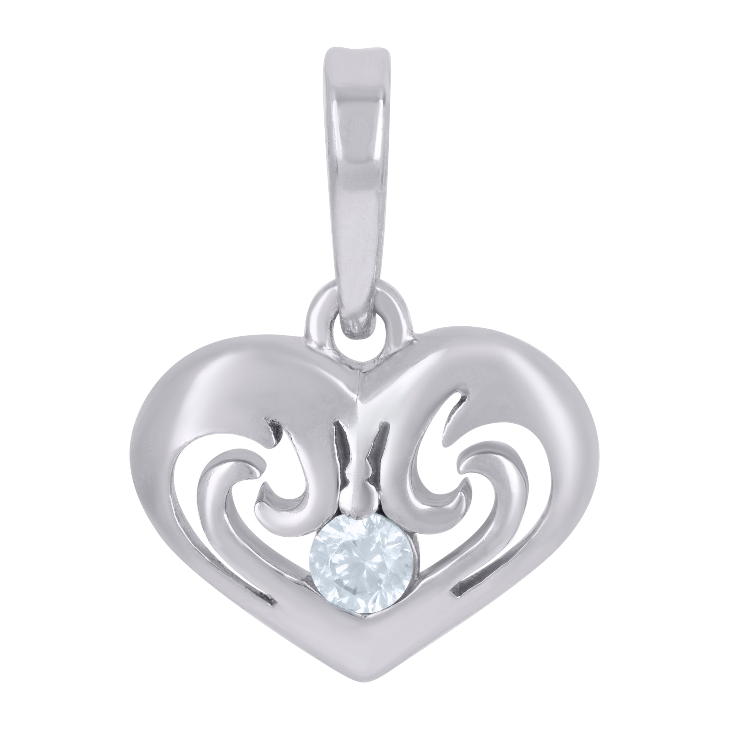 925 Sterling Silver Womens Cubic-Zirconia Heart Charm Pendant