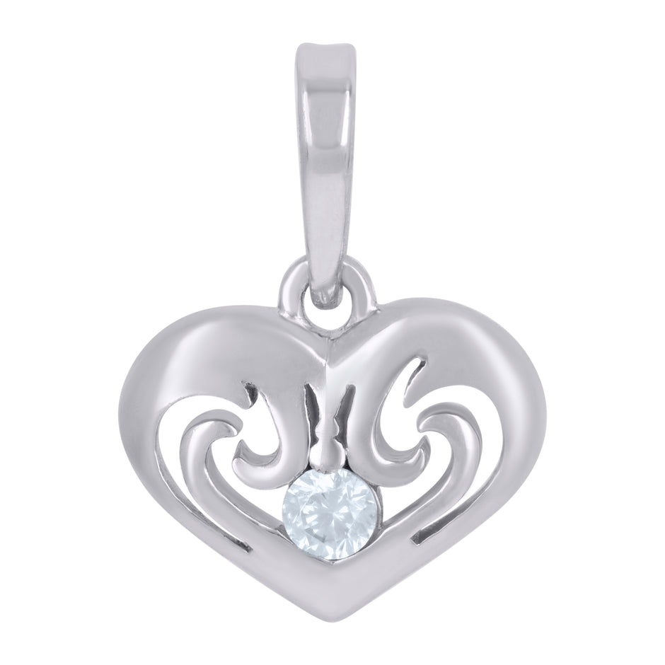 925 Sterling Silver Womens Cubic-Zirconia Heart Charm Pendant