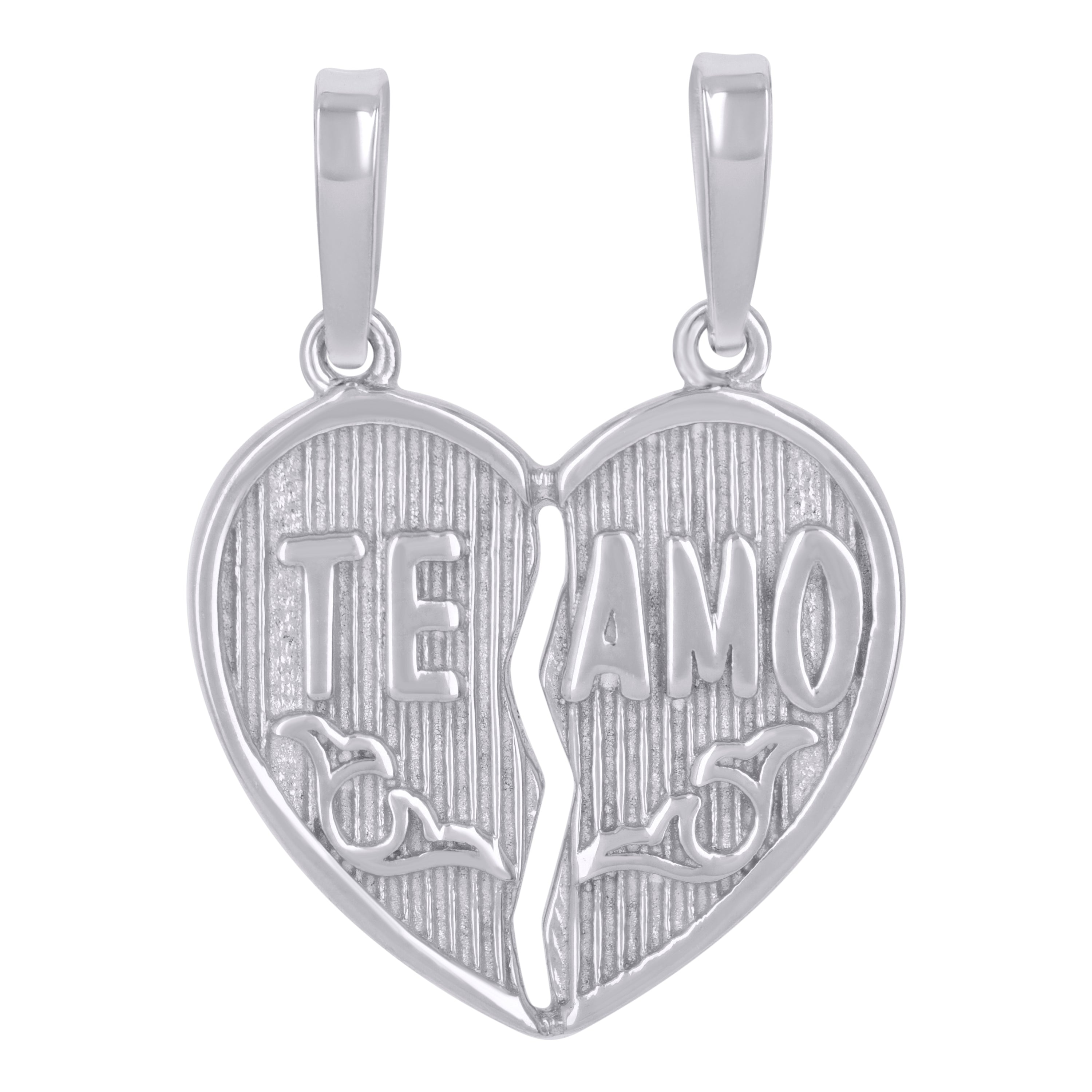 925 Sterling Silver Womens Break Apart Te Amo I Love You Heart Charm Pendant