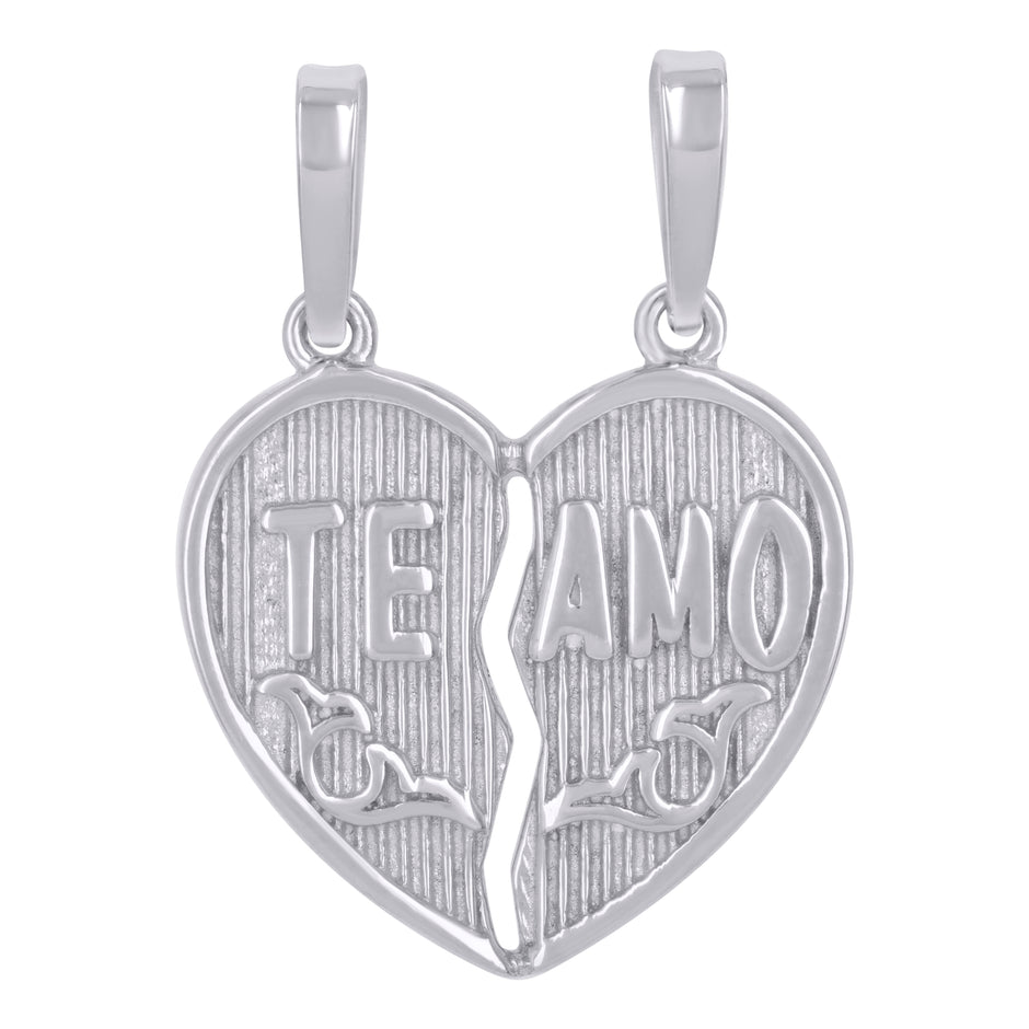 925 Sterling Silver Womens Break Apart Te Amo I Love You Heart Charm Pendant