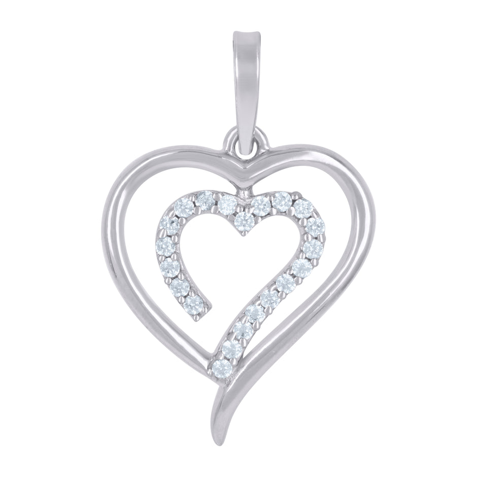 925 Sterling Silver Womens Cubic-Zirconia Heart Charm Pendant