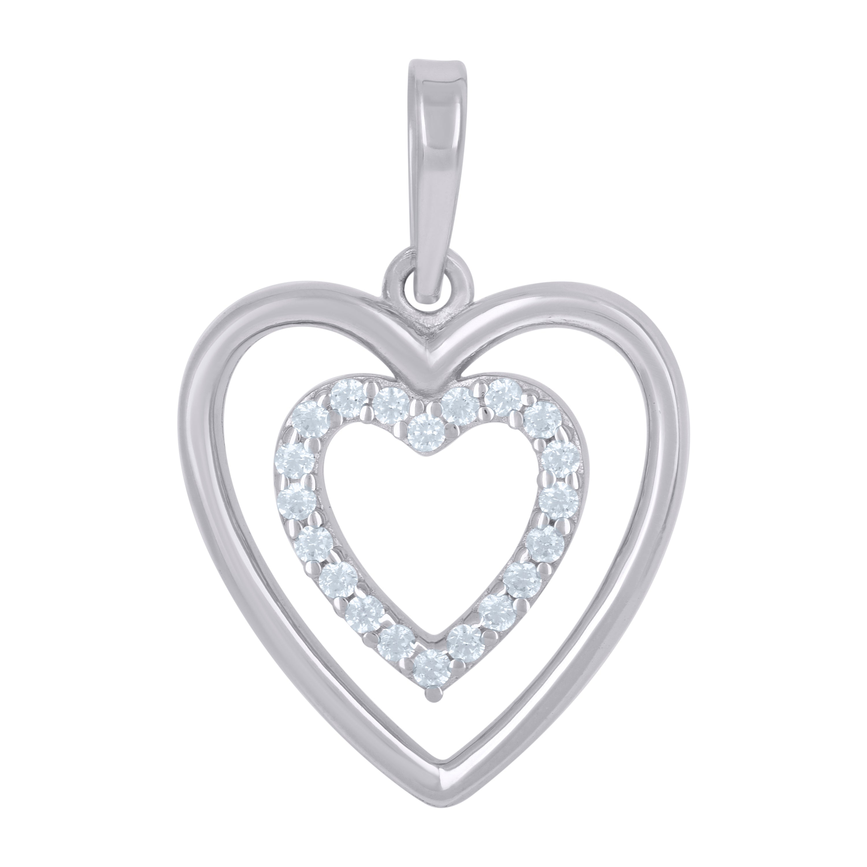 925 Sterling Silver Womens Cubic-Zirconia Heart Charm Pendant