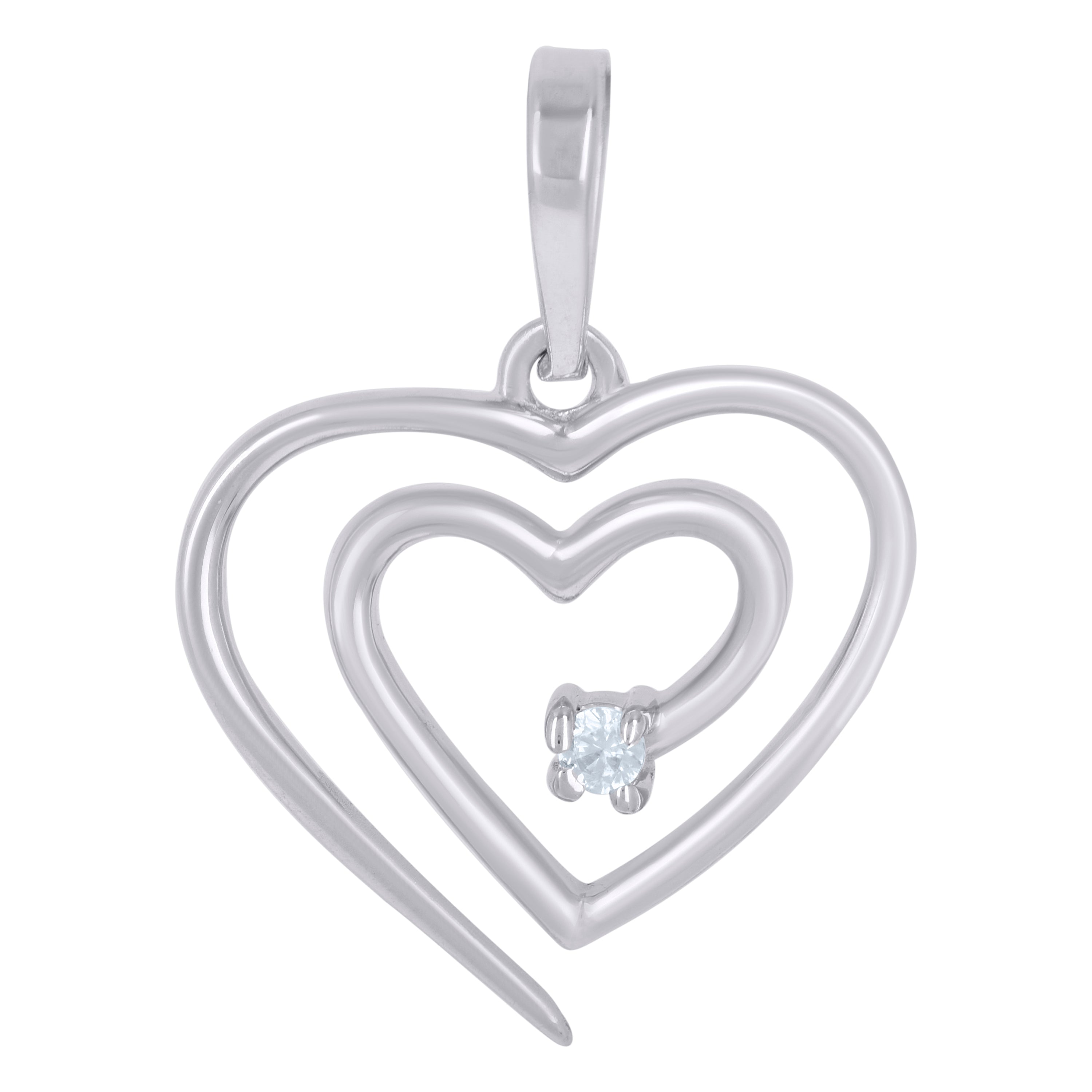 925 Sterling Silver Womens Cubic-Zirconia Heart Charm Pendant