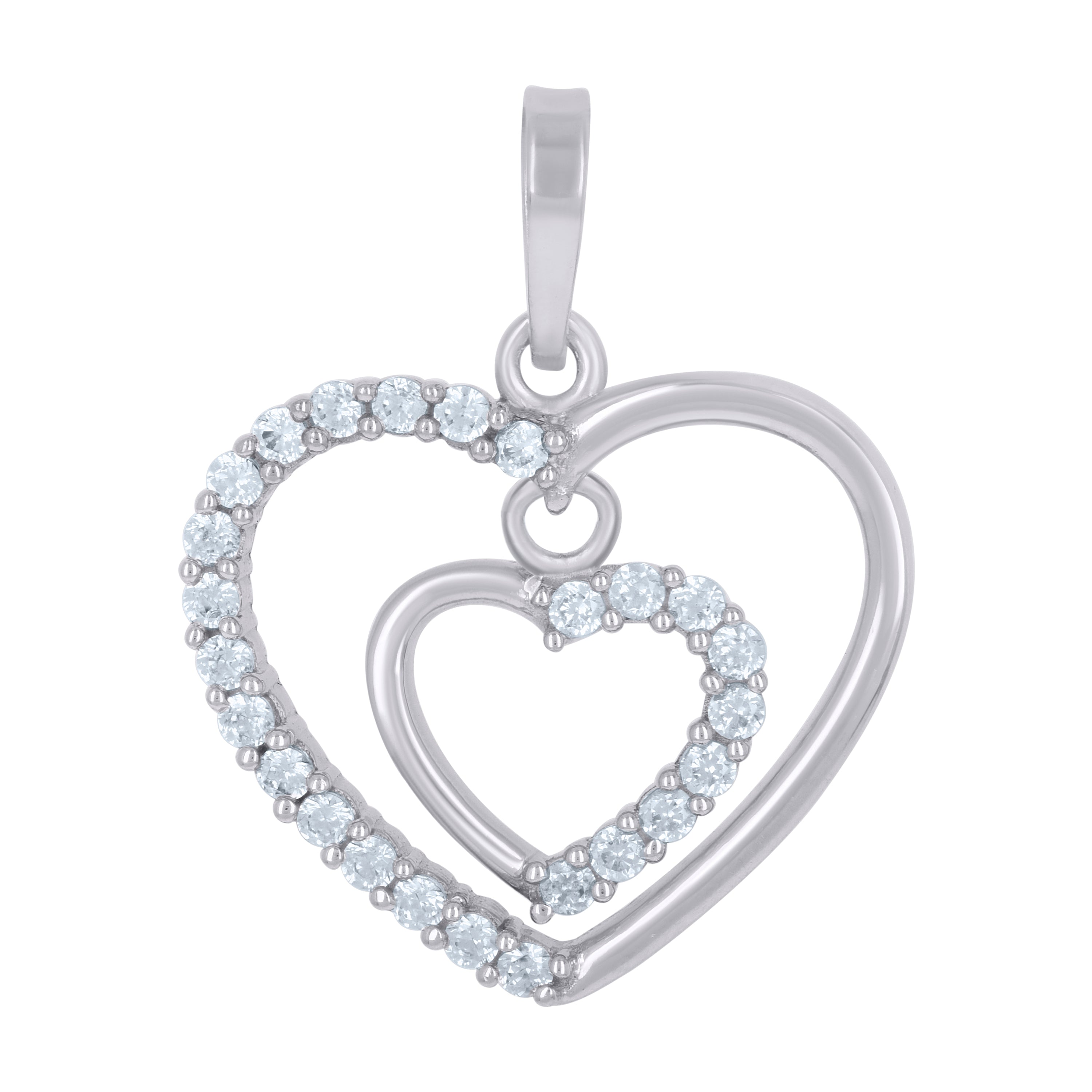 925 Sterling Silver Womens Cubic-Zirconia Double Heart Charm Pendant