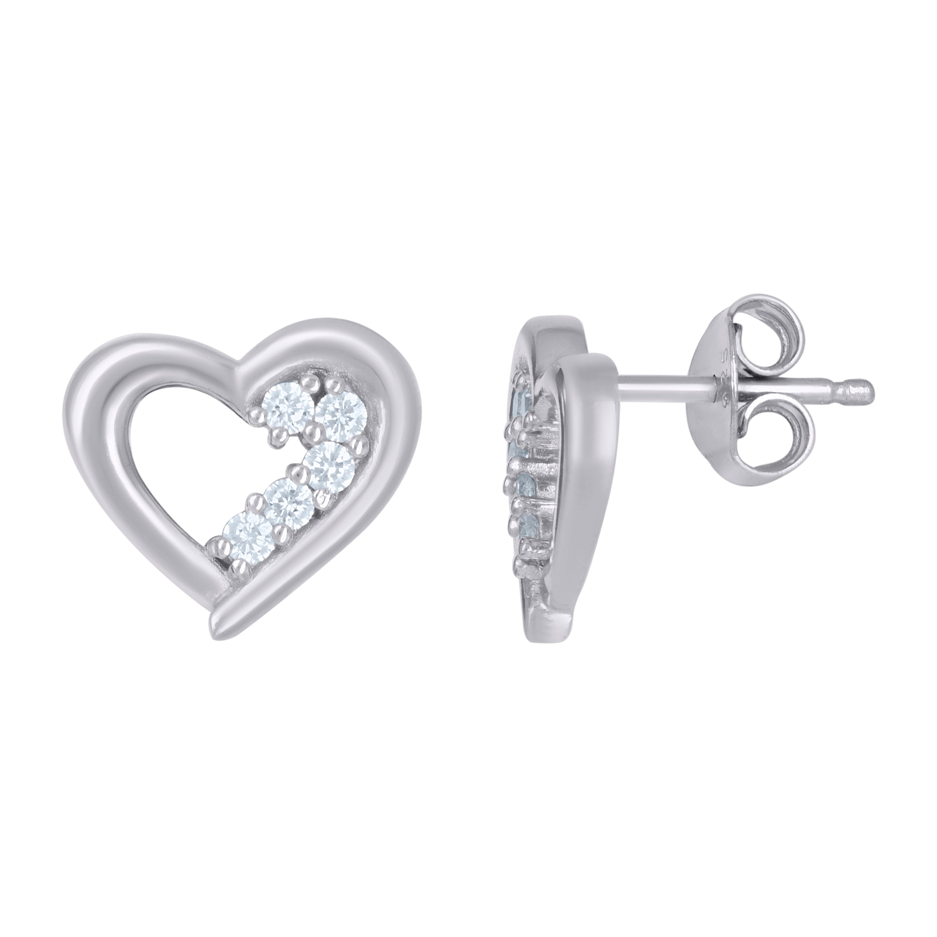 925 Sterling Silver Womens Cubic-Zirconia Heart Stud Earrings