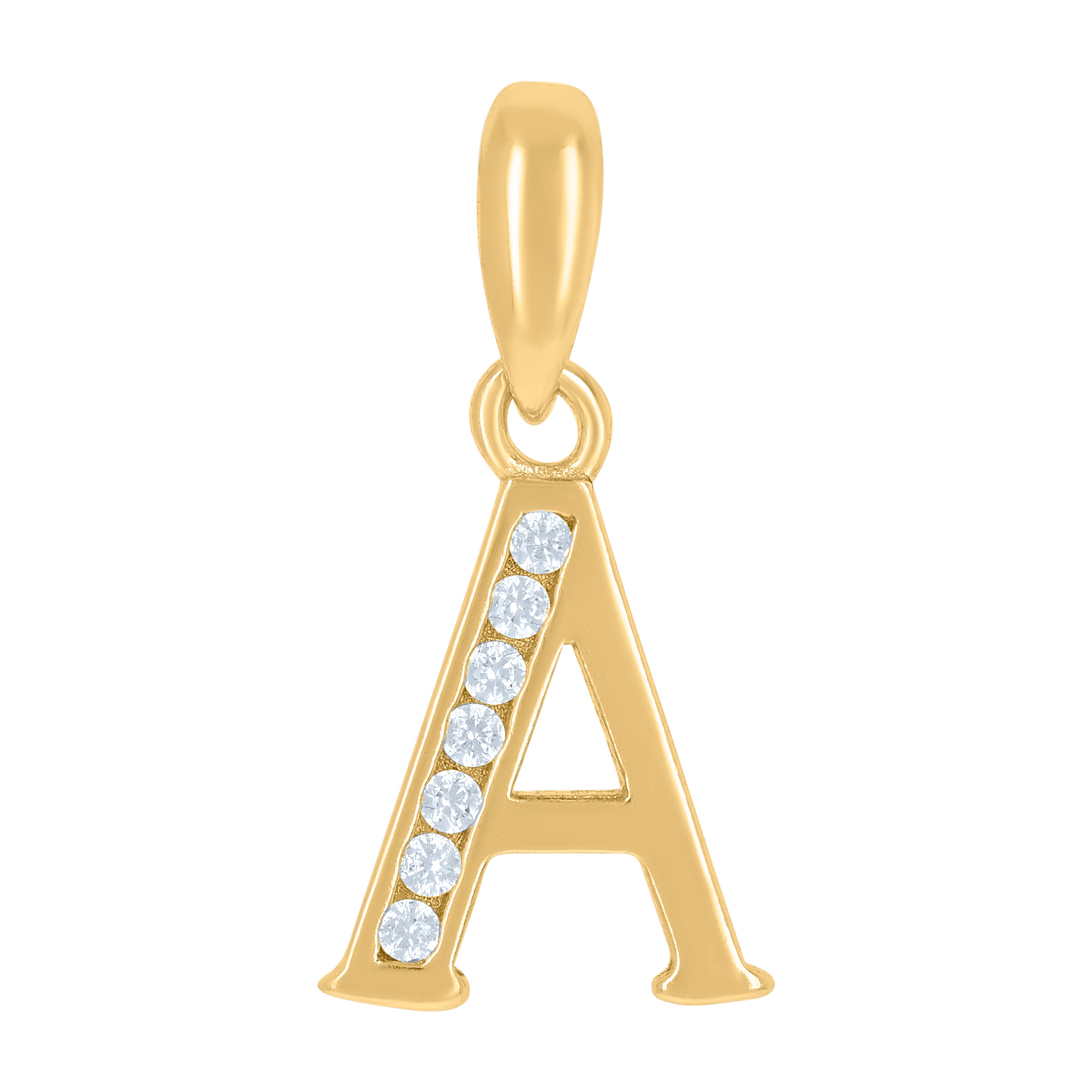 925 Sterling Silver Yellow-Tone Unisex Cubic-Zirconia Initial Alphabet A Charm Pendant