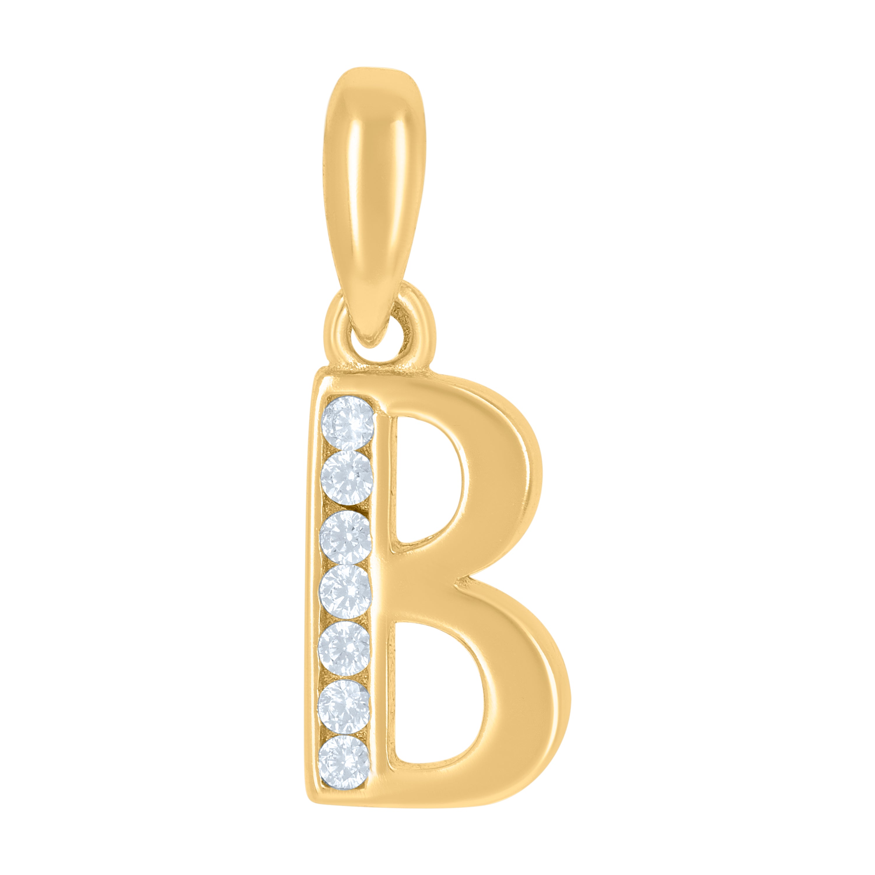 925 Sterling Silver Yellow-Tone Unisex Cubic-Zirconia Initial Alphabet B Charm Pendant