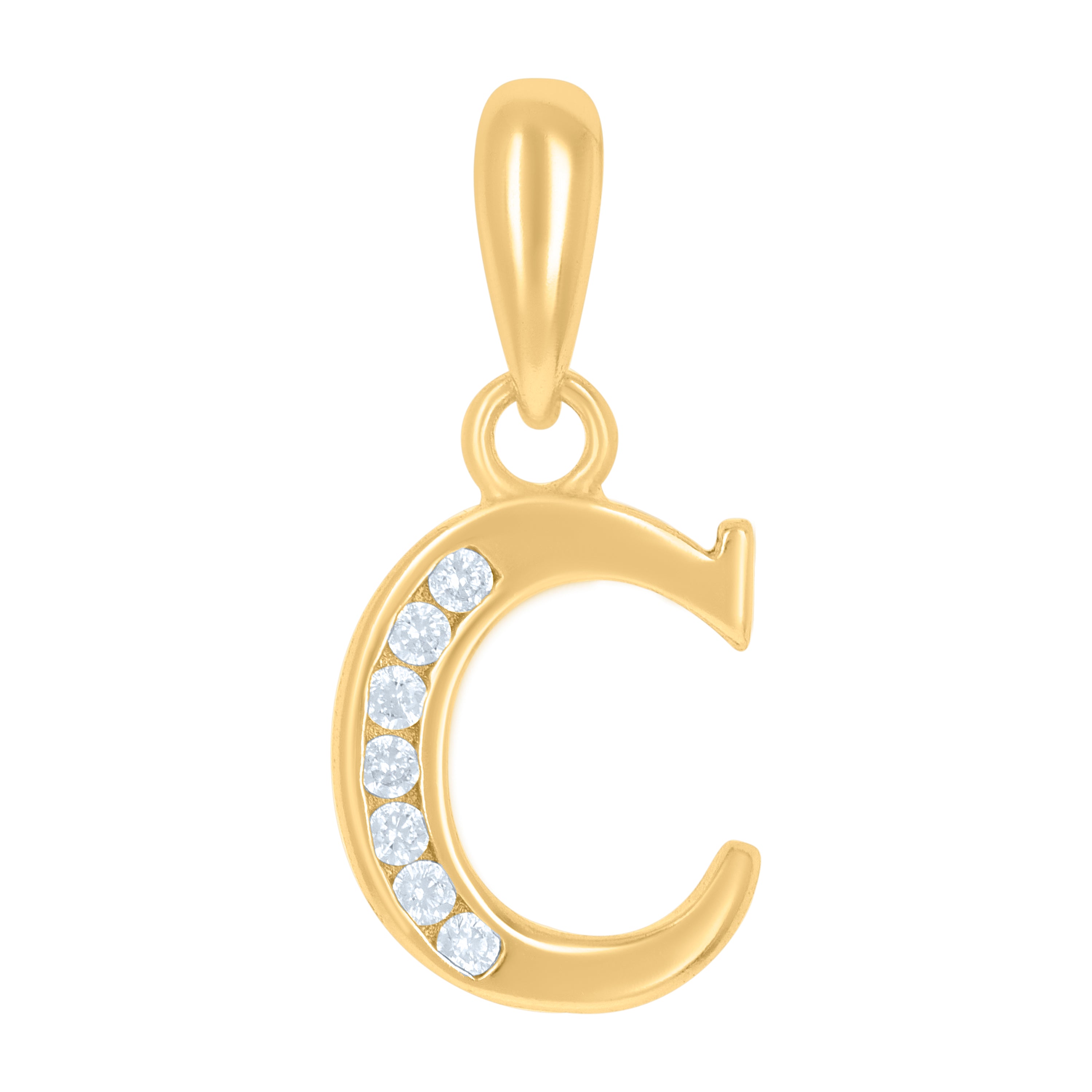 925 Sterling Silver Yellow-Tone Unisex Cubic-Zirconia Initial Alphabet C Charm Pendant