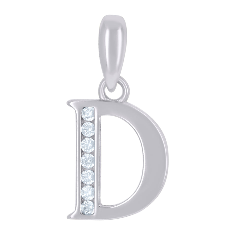 925 Sterling Silver Unisex Cubic-Zirconia Initial Alphabet D Charm Pendant
