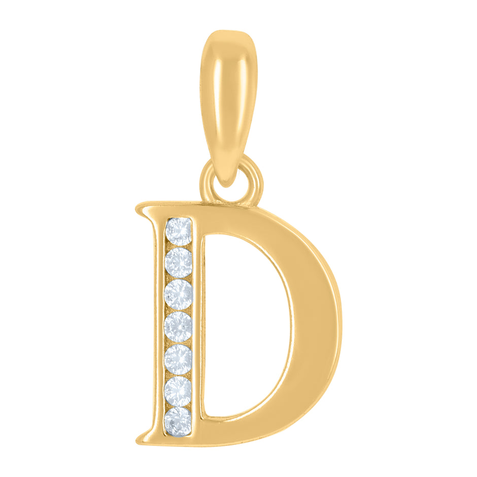 925 Sterling Silver Yellow-Tone Unisex Cubic-Zirconia Initial Alphabet D Charm Pendant