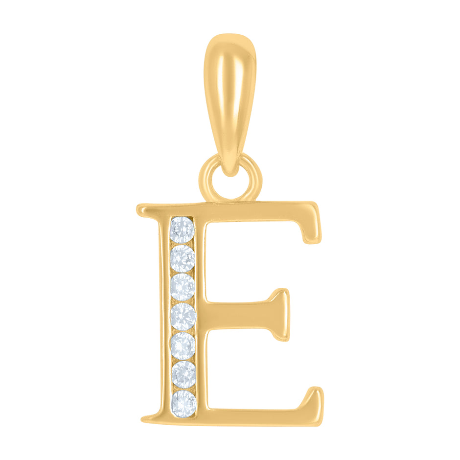 925 Sterling Silver Yellow-Tone Unisex Cubic-Zirconia Initial Alphabet E Charm Pendant
